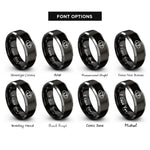 font options for inside engraving on black & grey cloud sync arrows rings