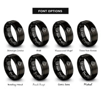 font options for inside engraving on black cloud sync arrows rings