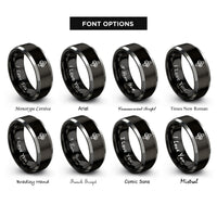 font options for inside engraving on black & grey clove hitch rings