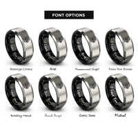 font options for inside engraving on black & grey clove hitch rings