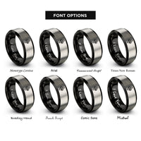 font options for inside engraving on black & gray clove hitch rings