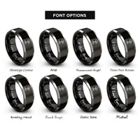 font options for inside engraving on black & gray cnc machine icon rings