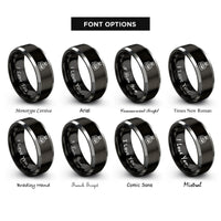 font options for inside engraving on black & gray coal bag rings