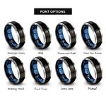 font options for inside engraving on black & blue & grey coastline contour compass rings