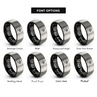 font options for inside engraving on black & grey coastline contour compass rings