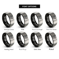 font options for inside engraving on black & grey cobra hood rings