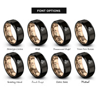 font options for inside engraving on black & rose gold cobweb cluster rings