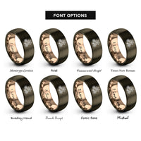 font options for inside engraving on gunmetal & rose gold cobweb cluster rings
