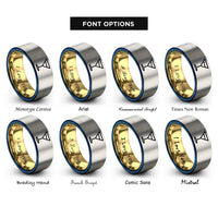font options for inside engraving on gold & blue & grey cocktail glass rings