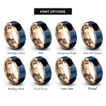font options for inside engraving on rose gold & blue cocktail glass rings