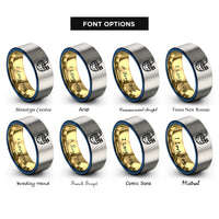font options for inside engraving on gold & blue & gray coconut drink rings