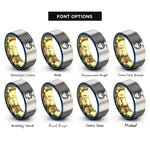 font options for inside engraving on gold & blue & silver coconut drink rings