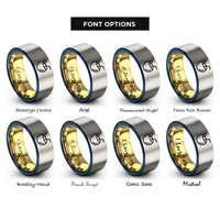 font options for inside engraving on gold & blue & silver coconut drink rings