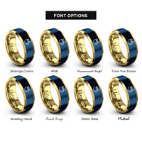 font options for inside engraving on gold & blue coconut drink rings