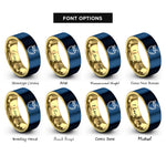 font options for inside engraving on gold & blue coconut drink rings
