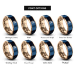 font options for inside engraving on rose gold & blue coconut drink rings