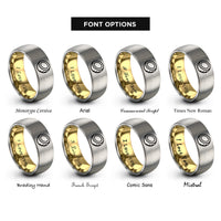 font options for inside engraving on gold & gray coconut rings