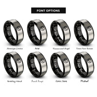 font options for inside engraving on black & silver coconut half rings