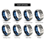 font options for inside engraving on blue & silver coconut palm wave rings
