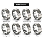 font options for inside engraving on grey coconut palm wave rings