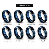 font options for inside engraving on blue & silver code flag k rings