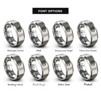 font options for inside engraving on grey coffee beans rings