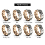 font options for inside engraving on rose gold & gray coffee bike rings