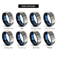 font options for inside engraving on black & blue & gray coffee cart rings