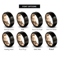font options for inside engraving on black & rose gold coffee cherries rings