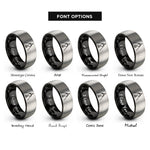 font options for inside engraving on black & silver coffee tripod rings