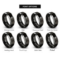 font options for inside engraving on black & gray coffin roses rings