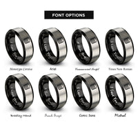 font options for inside engraving on black & gray coin stack rings