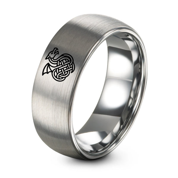 Celtic Dragon Knot – Tungsten Wedding Band, 8 mm, Silver Comfort-Fit Unisex