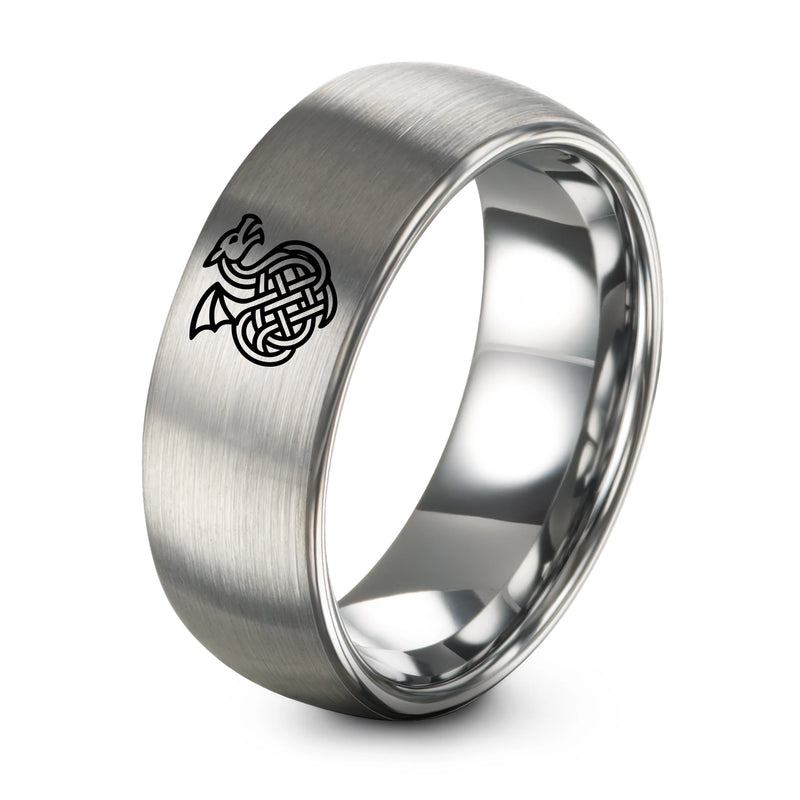 Celtic Dragon Knot – Tungsten Wedding Band, 8 mm, Silver Comfort-Fit Unisex