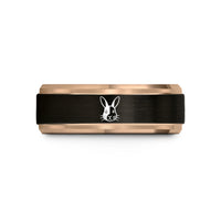 personalized present for her – black & rose gold tungsten harlequin rabbit wedding band