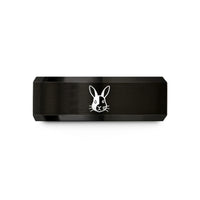 tungsten band for women – black & rose gold tungsten harlequin rabbit wedding band