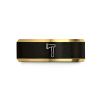 personalized ring for her – black & gold tungsten hatchet wedding band