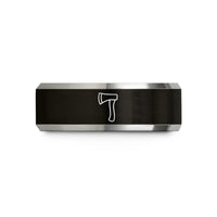 graduation ring for women – black & silver tungsten hatchet wedding band
