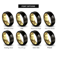 font options for inside engraving on black & gold comb shears heart rings