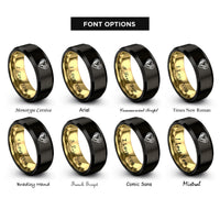font options for inside engraving on black & gold comb shears heart rings