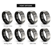 font options for inside engraving on black & grey combination square rings