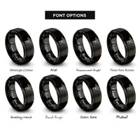 font options for inside engraving on black combination square rings