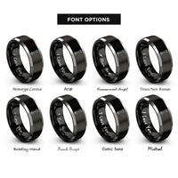 font options for inside engraving on black & silver combination wrench rings