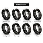 font options for inside engraving on black & grey comet rings