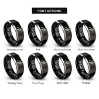 font options for inside engraving on black & grey comet rings