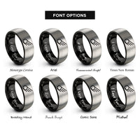 font options for inside engraving on black & grey comet rings