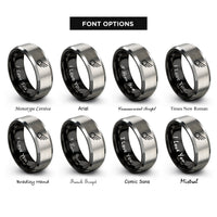 font options for inside engraving on black & gray comet rings