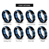 font options for inside engraving on blue & silver comet rings