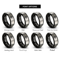 font options for inside engraving on black & gray compass rings