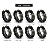 font options for inside engraving on black & grey compass circle rings